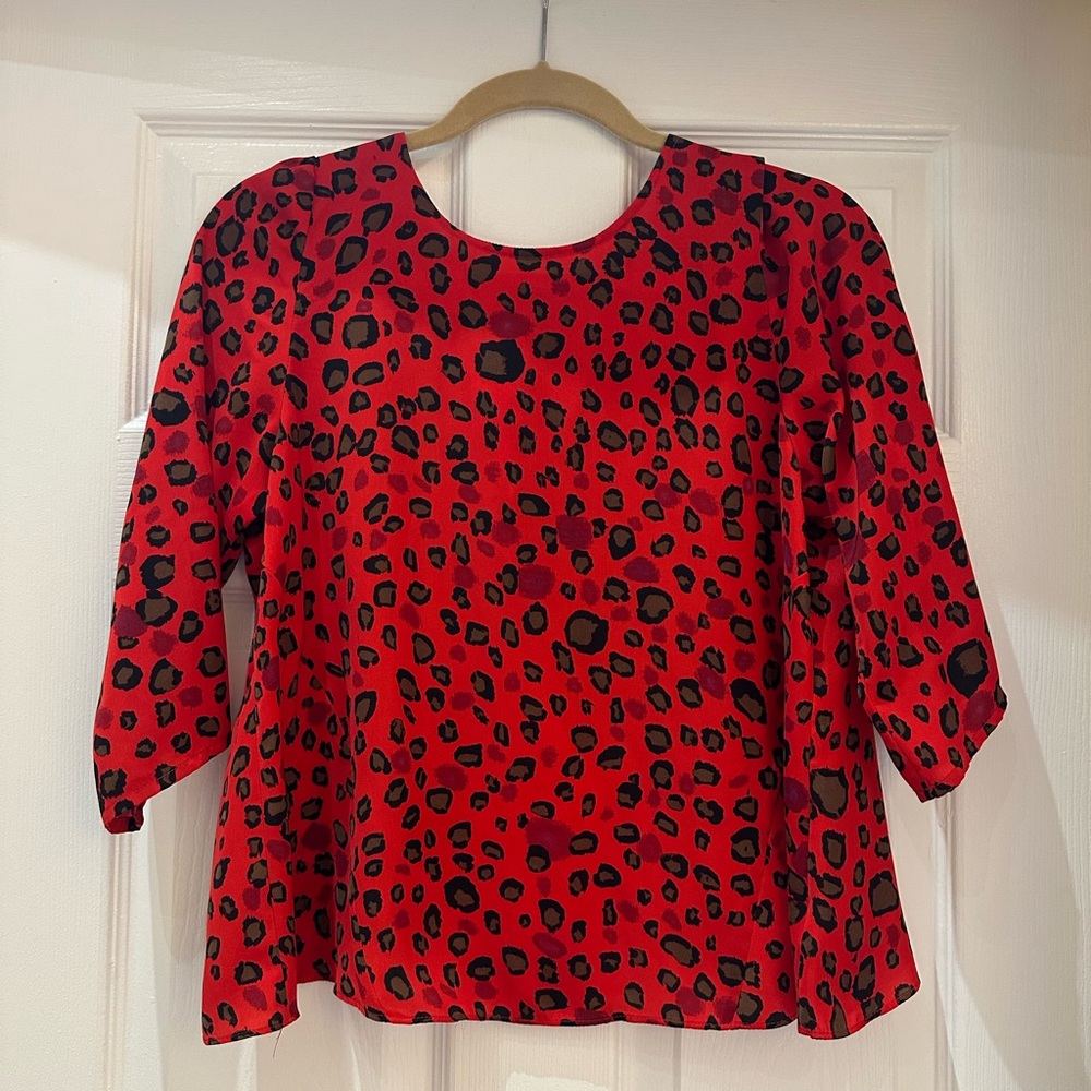 Dolce Vita Red Leopard Print Women's Silky Open Back Top size S